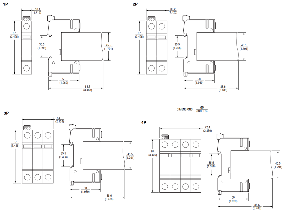 Mechanical Drawing - Bourns 1270 Series Surge Protective Devices (SPDs)